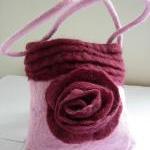 Felted Wool Handbag Pink And Burgundy