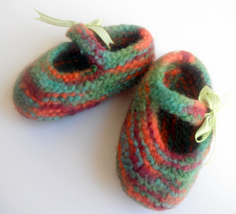 Childs Slippers, Knitted And Felted In Pure Wool