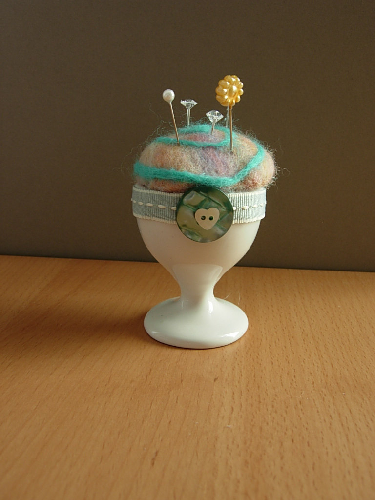 Felted Pin Cushion In A Novelty Egg Cup
