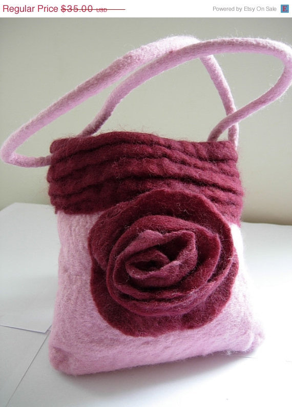 Felted Wool Handbag Pink And Burgundy