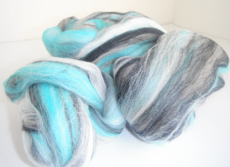 Felting Wool, Merino Wool Tops, Turquoise Gray Merino Wool